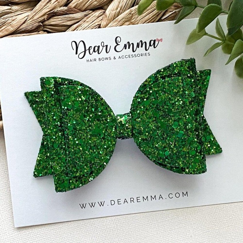 Lucky Charm Green Chunky Glitter Hair Bow